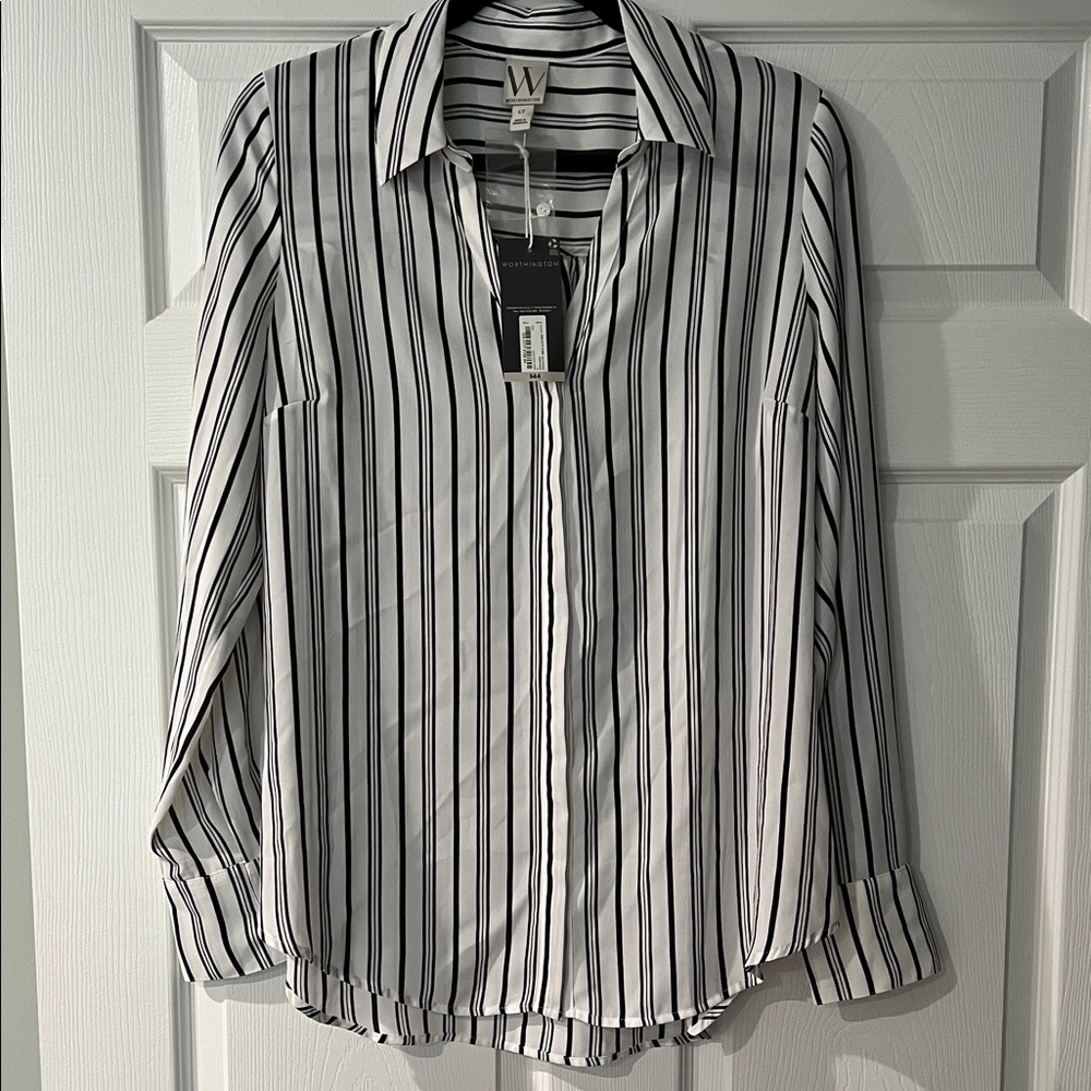 NEW Worthington Monochrome Striped Shirt Large Tall